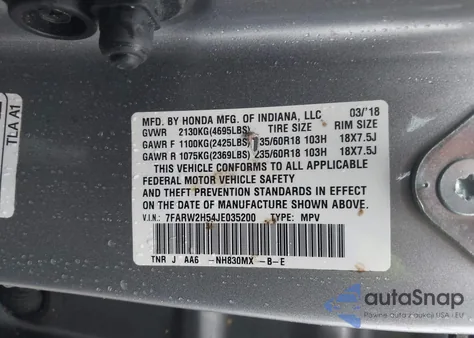 2018 Honda Cr-V Ex z USA, uszkodzony, nr VIN 7FARW2H54JE035200